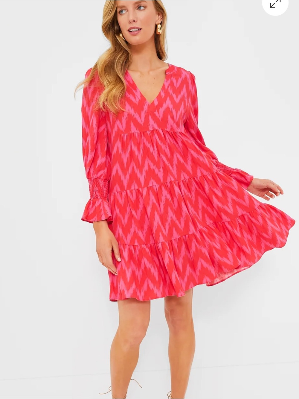 Tuckernuck Pomander Place Hot Pink Ikat Kenzo Tiered Mini Dress Size Large
